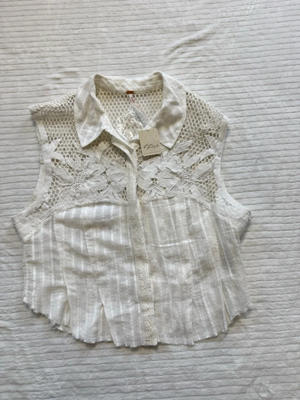 Free People Cream Crochet Pleated Sleeveless Camisole - Picture 2 of 10